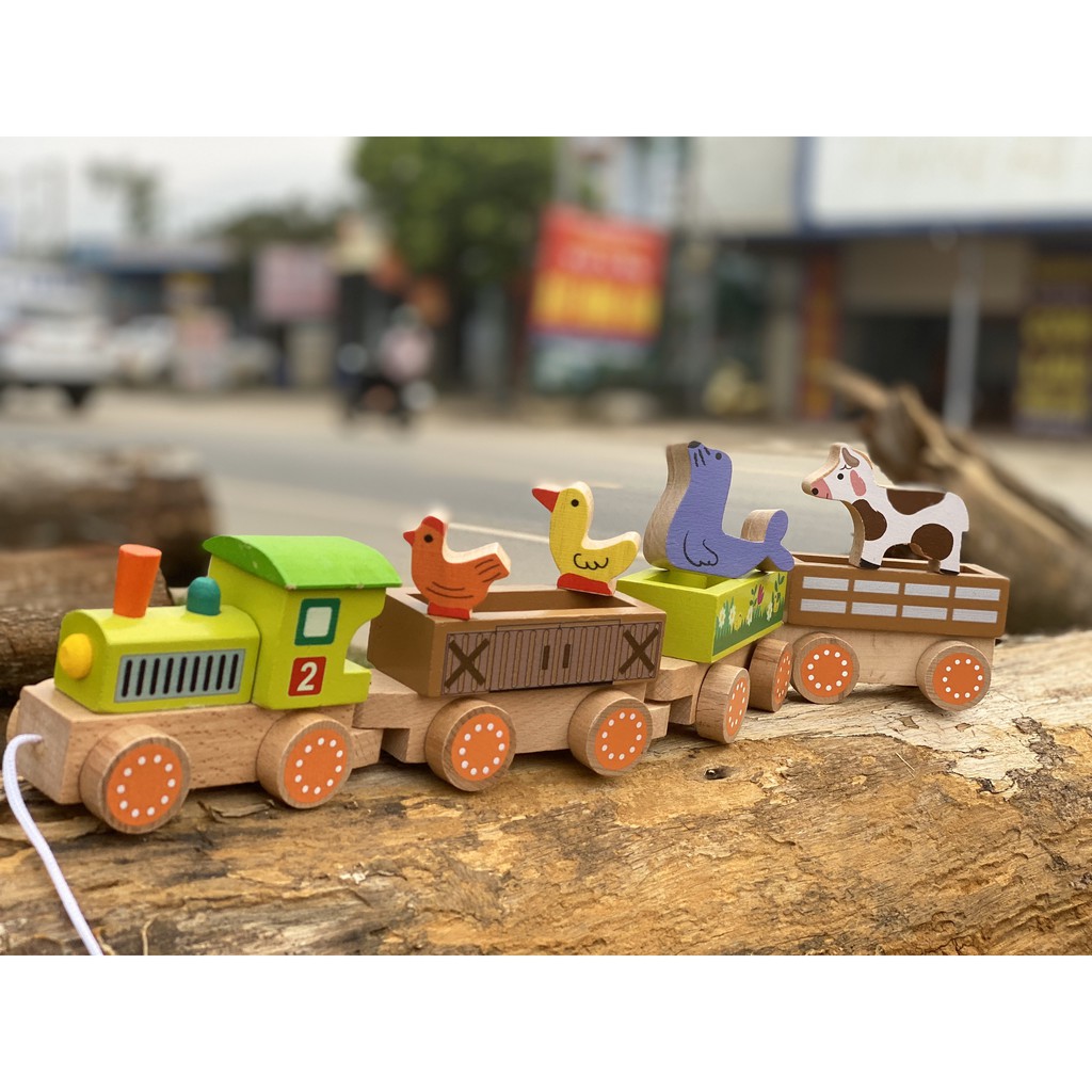 Đoàn tàu nông trại Cánh Diều, gỗ tự nhiên, giúp trẻ nhận biết màu sắc, kỹ năng vận động