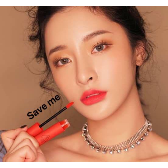 Son 3CE Velvet Lip Tint SaveMe tông màu san hô neon.