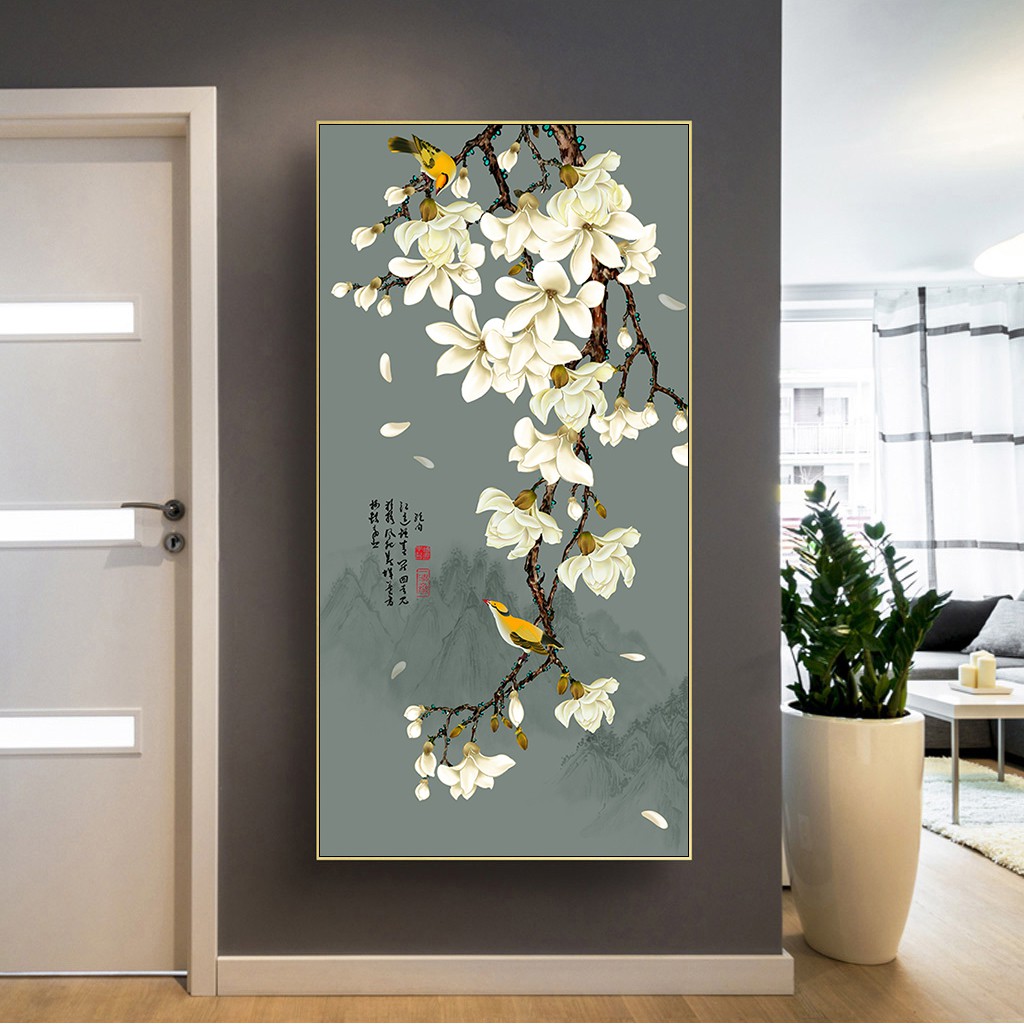 Tranh Treo Tường Canvas Hoa Mộc Lan Trắng 40 x 80 cm TTT-0446