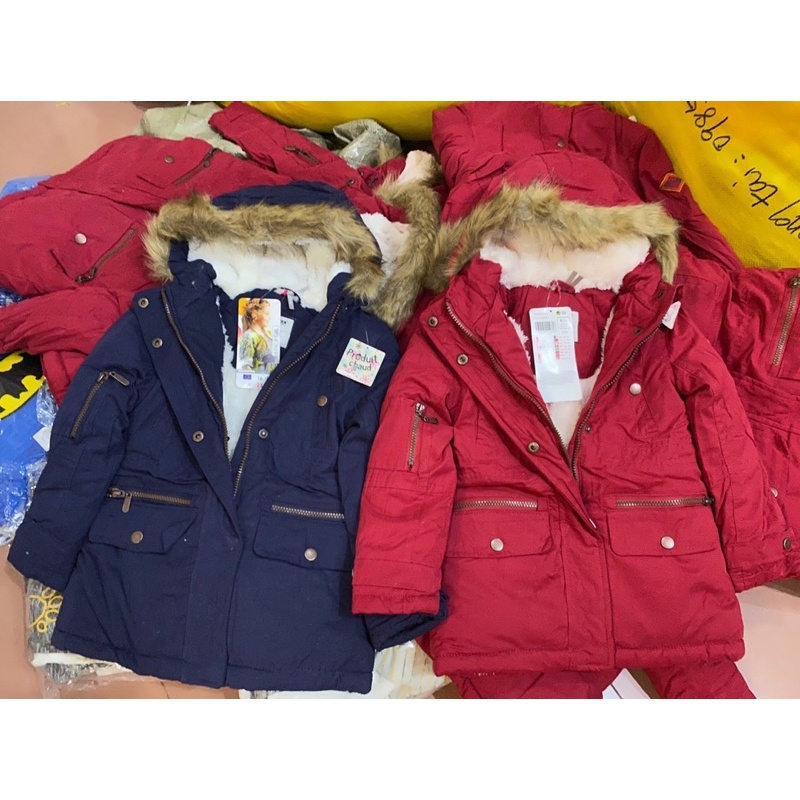 Áo khoác parka lót lông có mũ siêu ấm cho bé trai bé gái