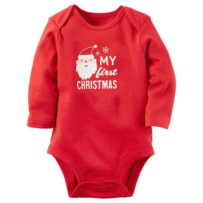 Bộ đồ gồm áo liền quần + quần dài bằng cotton phong cách Giáng sinh cho bé 0-18 tháng tuổi