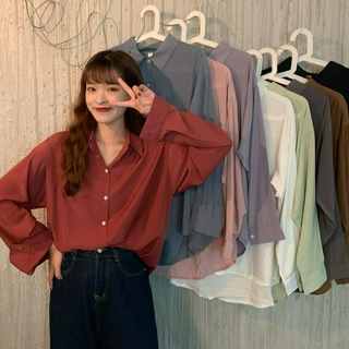 Áo Sơ Mi Nữ Dài Tay Cổ Bẻ Form Rộng Thời Trang Hàn