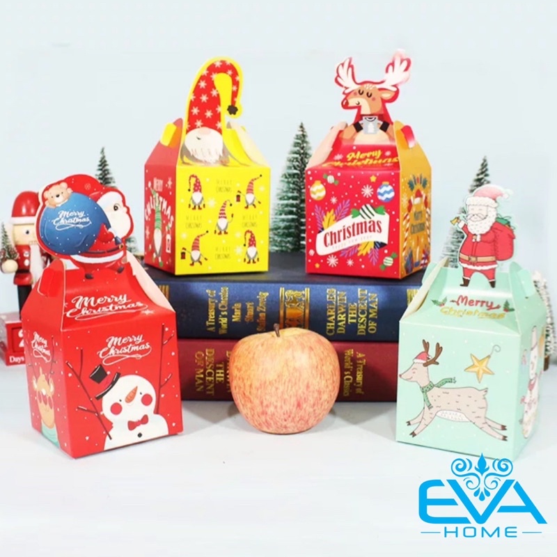 Set 10 Hộp Quà Noel Đựng Quà Giáng Sinh Nắp Gài Hoạt Hình Cute Nhiều Mẫu M3535