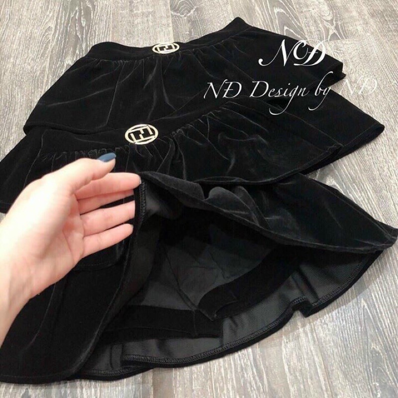 Chân váy nhung hai tầng