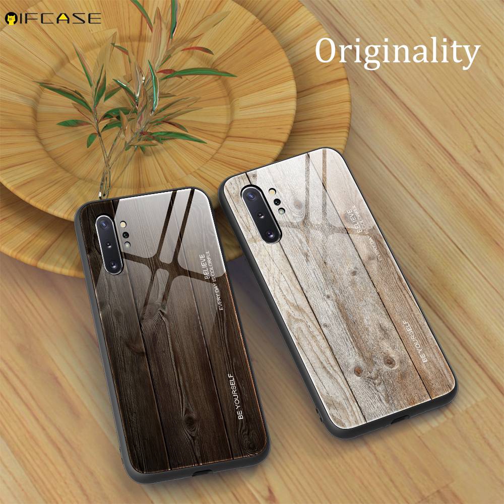 Ốp điện thoại kính cường lực cứng kết cấu vân gỗ cho Samsung Galaxy S10 Lite 2020 Note 10 Lite 10+ Plus 9