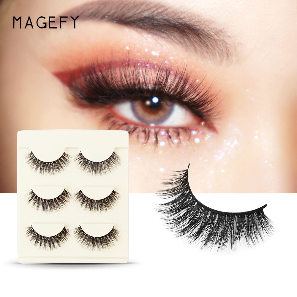 MAGEFY Bộ 3 Cặp 3D Lông mi chồn lông mi mềm sợi tơi, có độ cong sẵn kiểu dáng 3D có thể tái sử dụng 3D 3PCS  Fashion Eyelashes