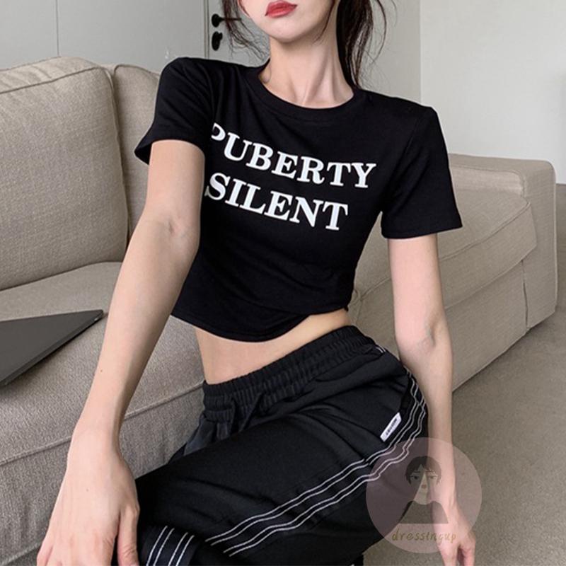 Áo Thun Tay Ngắn Cổ Tròn Dáng Ôm In Chữ Thời Trang Mùa Hè Cho Nữ