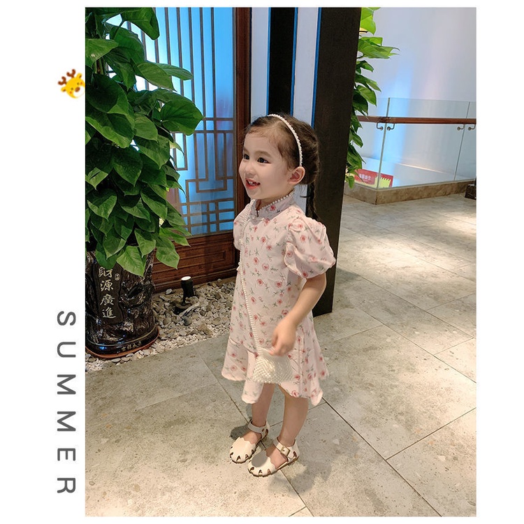 Đầm Sườn Xám Chất Chiffon Phong Cách Trung Hoa Mừng Năm Mới Cho Bé Gái