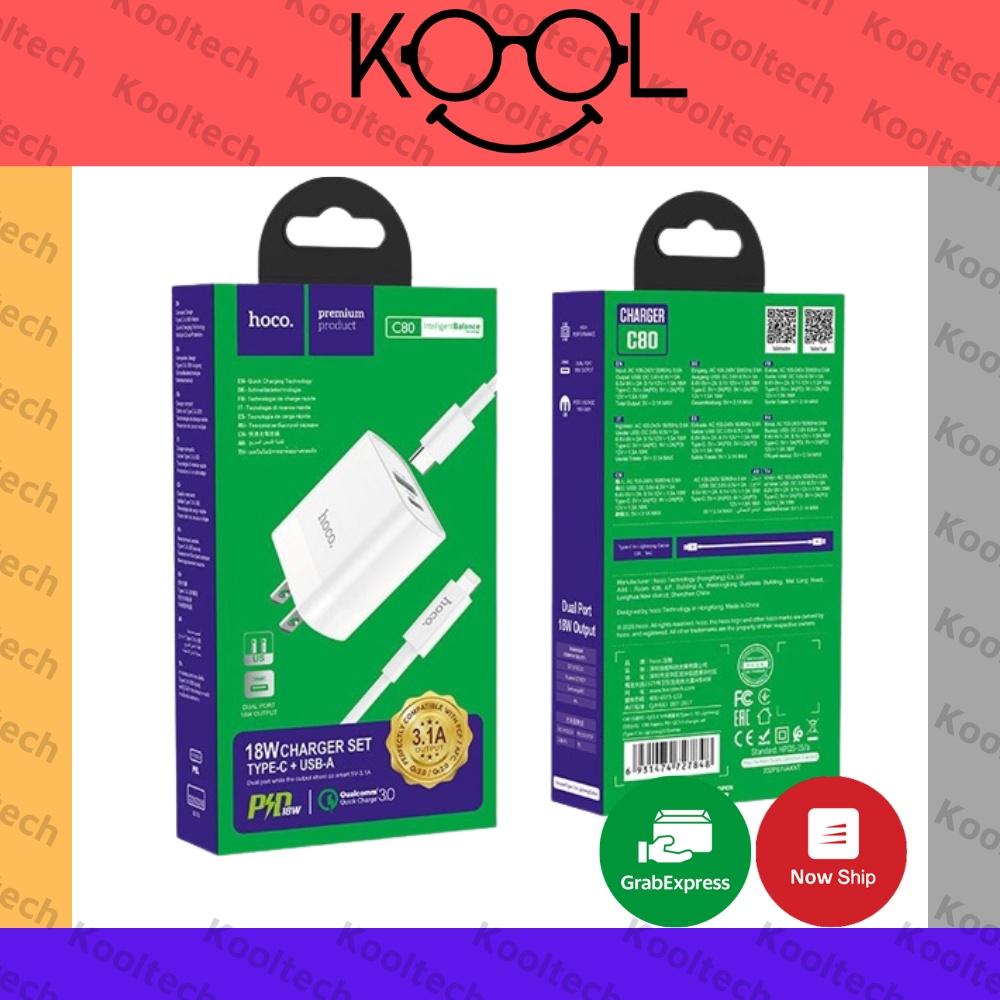 Bộ Sạc Nhanh Hoco C80 2 Cổng Hỗ Trợ Sạc Nhanh PD 20W - QC3.0 - Bảo hành 12 tháng