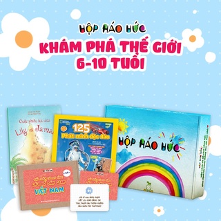 Hộp Háo Hức KHÁM PHÁ THẾ GIỚI cho bé 6-10: Thử tài tư duy cùng câu đố dân gian và 2 sách cho bé