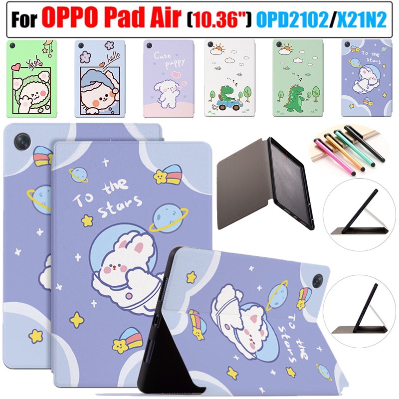 Bao Da Máy Tính Bảng PU Chống Sốc Họa Tiết Hoạt Hình Dễ Thương Cho Oppo Pad Air 10.36 inch 2022 Đứng