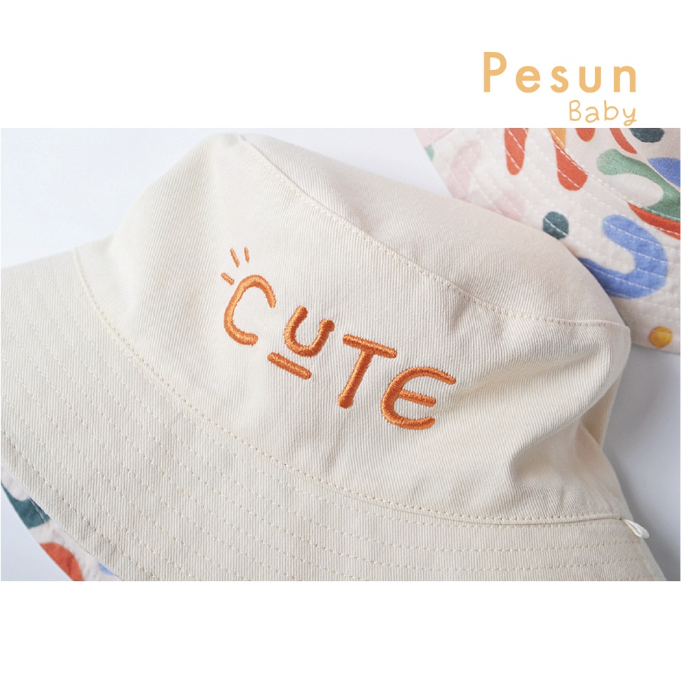 Nón Vành Thêu Chữ Cute Đội Được 2 Mặt Cho Bé