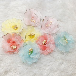 Bông voan hoa hải đường kim tuyến tuyệt đẹp kết áo dài áo đầm đính trang phục size 5cm