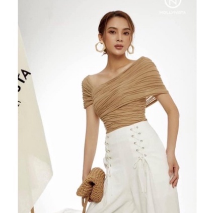 Áo xốp lệch vai dáng ôm sang chảnh, Áo kiểu trễ vai form ôm sexxy AS8024 - NhiNhi Shop
