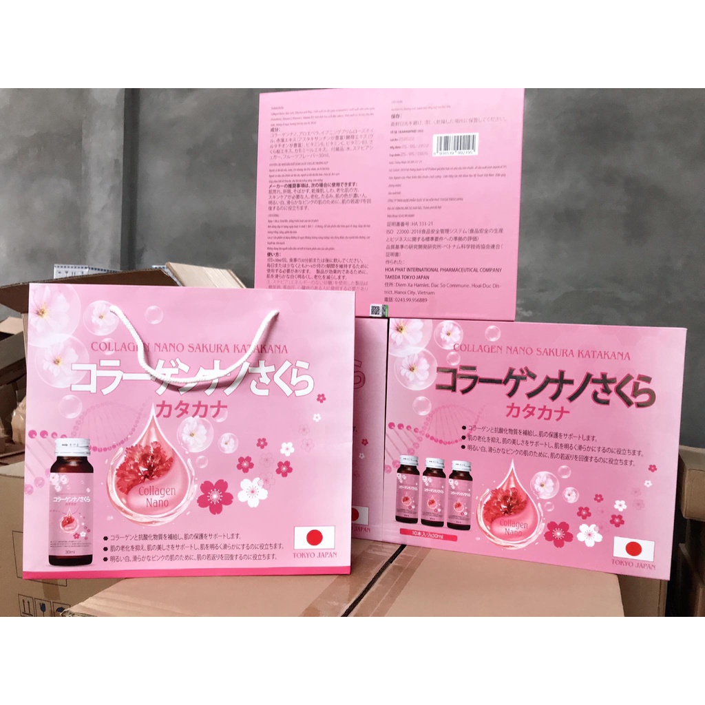 Nước uống Collagen Nano Sakura katakana - Đẹp da, sáng da, trắng da ( hộp 10 lọ )