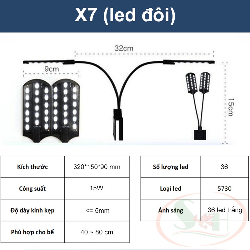 Đèn led kẹp X3, X5 plus, X7, X9 Mini Super Slim đèn bể cá thủy sinh để bàn