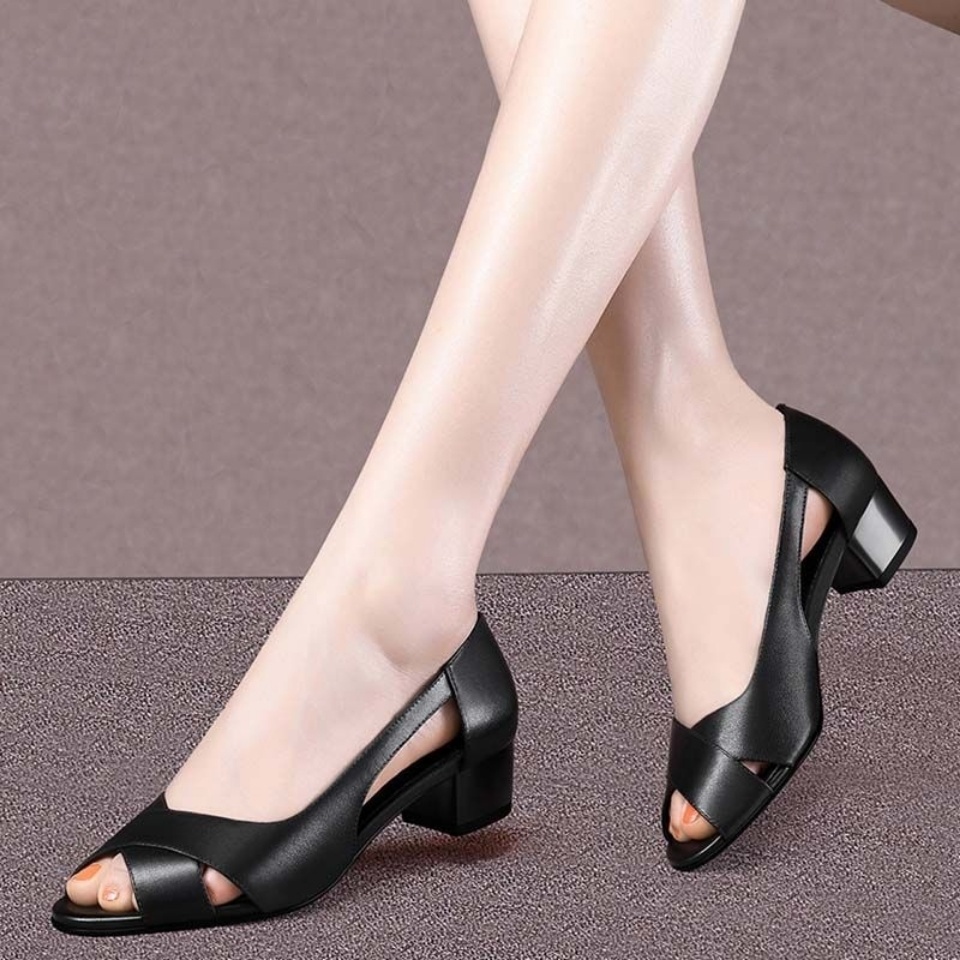 Giày Sandal Cao Gót Da Mềm Thời Trang 2022 Cho Phụ Nữ Trung Niên #3