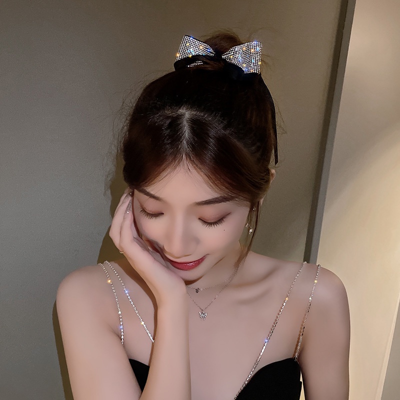 Dây Buộc Tóc Thắt Nơ Đính Đá Giả Kim Cương Phong Cách Hàn Quốc