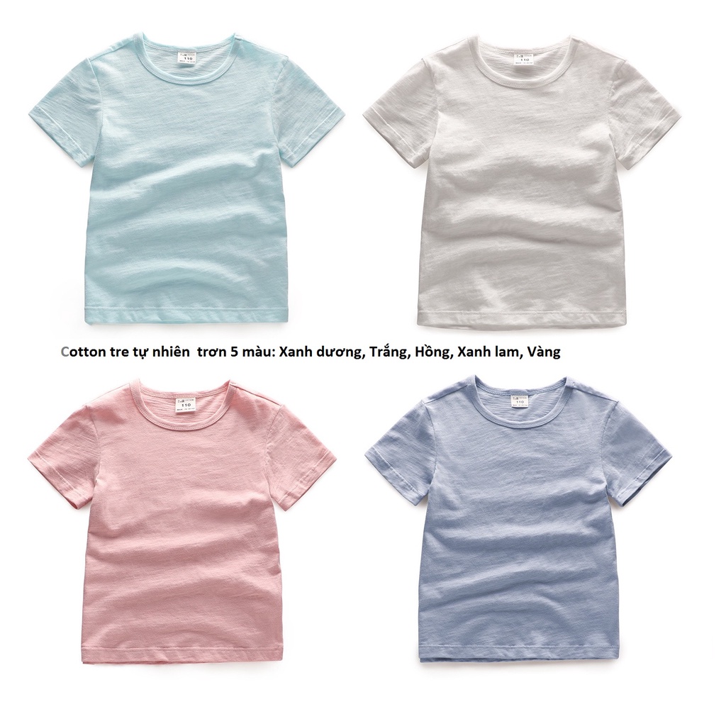 Áo thun trơn bé trai bé gái_Áo phông trẻ em, áo cộc tay cotton xước unisex từ 1-9 tuổi (10-38kg)