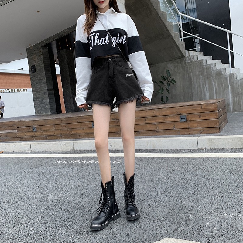 Ví DaDu Nữ Kiểu Dáng Thời Trang Sang Trọng  Quần Short Jean Lưng Cao Dáng Rộng Kiểu Rách Plus Size