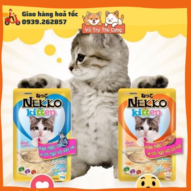 Pate Nekko Kitten dành cho mèo con dưới 6 tháng tuổi (70g) | Pate mèo con dinh dưỡng, Pate cho mèo biếng ăn