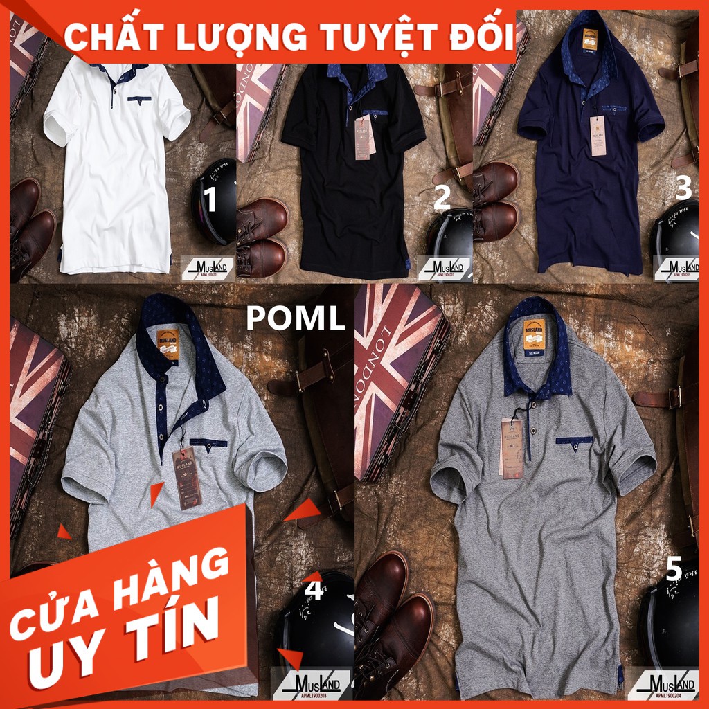 HÀNG CHẤT GIÁ CHUẨN - POML - Áo thun Po.lo MusLand Phối Cổ Họa Tiết + Nẹp Nút + Túi Giả | chất thun lạnh mềm mịn