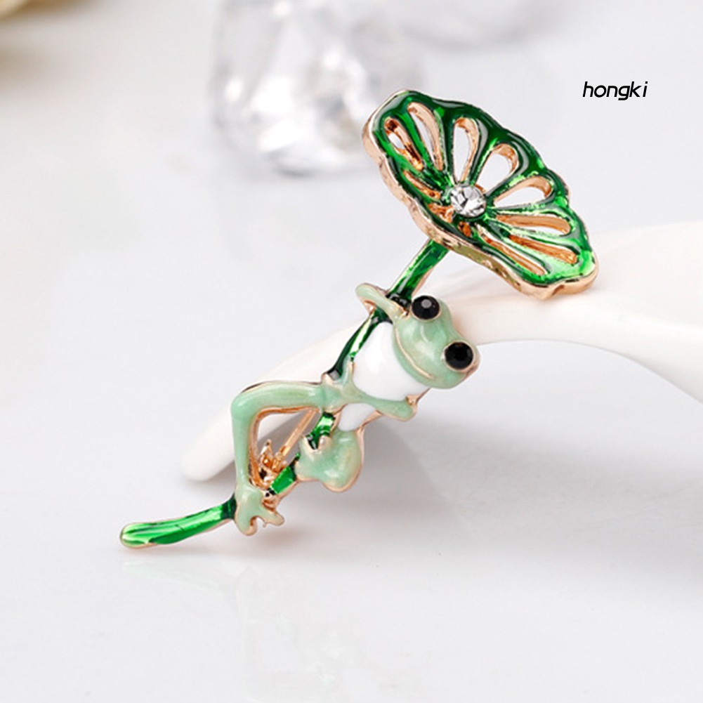 Trâm Cài Áo Hình Chú Ếch Và Lá Sen Có Đính Đá