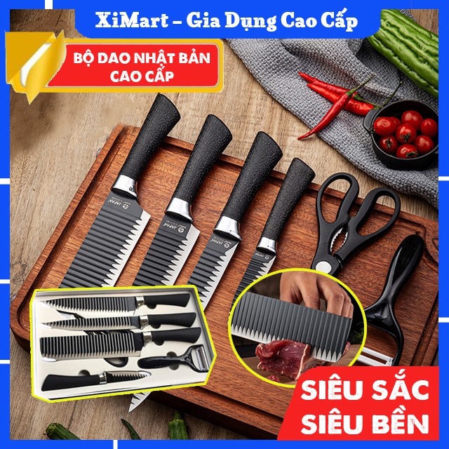 [MỚI] Bộ Dao Nhật 6 Món Làm Bếp Cao Cấp Bằng Hợp Kim, Lưỡi Sóng Siêu Sắc Siêu Bền Chống Dính Cực Tốt - XiMart