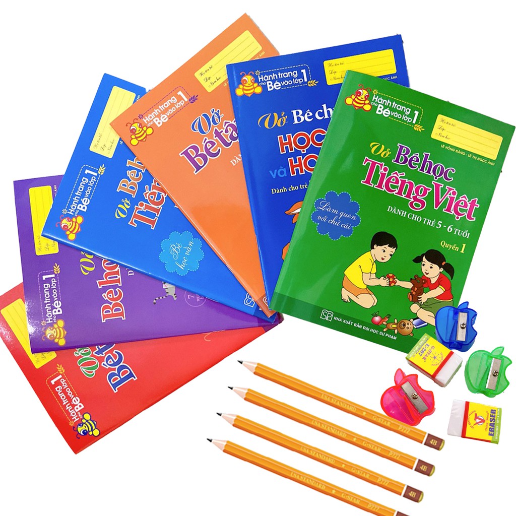 Sách - Hành Trang Cho Bé Vào Lớp Một Túi 6 Cuốn,Tập Tô,Tập Viết Chữ Cái Chữ Số ,Tặng 1 Cây Viết chì, 1 Chốt , 1 Gôm Tẩy