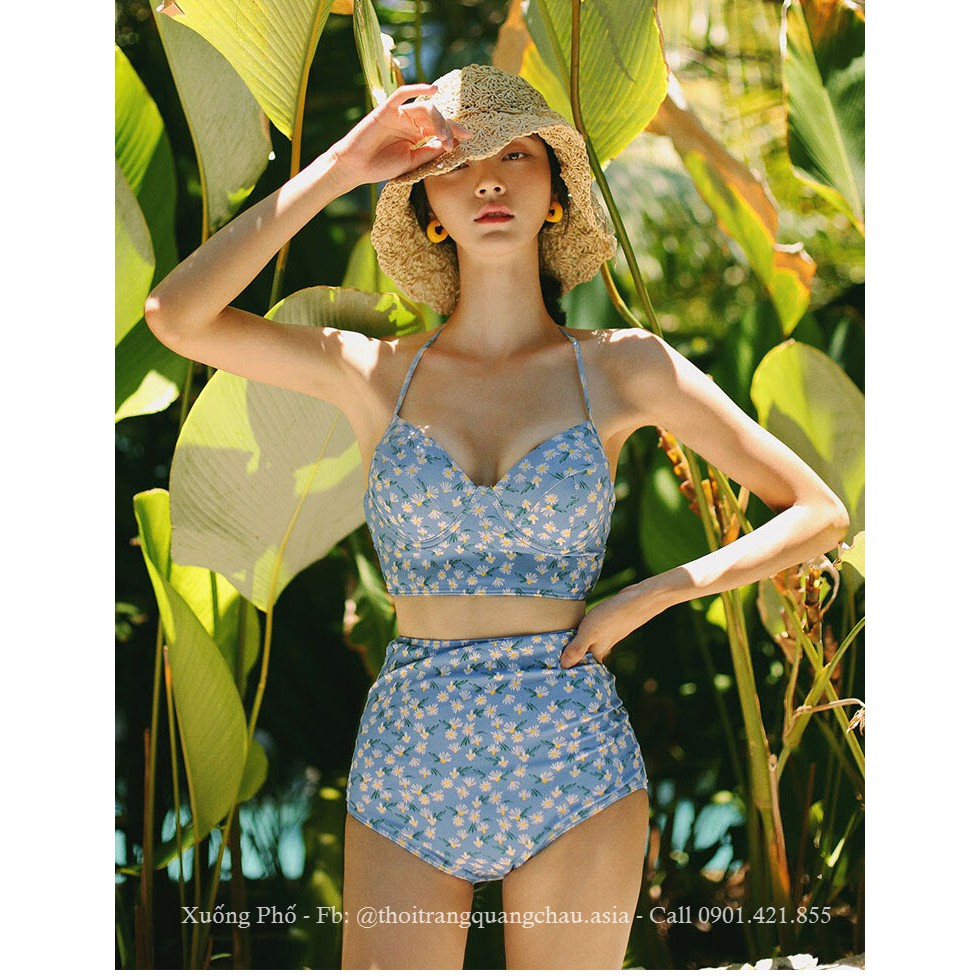 (Giao ngẫu nhiên) {Hàng nhập} Bikini xanh hoa nhí 2 mảnh Quảng Châu, chất vải đẹp #WX2391