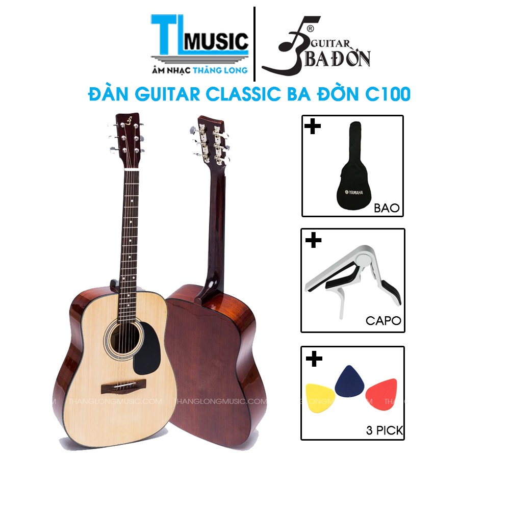 [Chính hãng] Ba Đờn D100 - Đàn Guitar Acoutsic Ba Đờn - Full Phụ Kiện