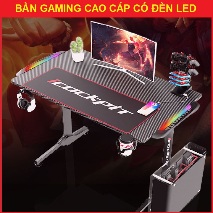 Bàn Chơi Game Cao Cấp Có Đèn LED , Bàn Gaming Cao Cấp Chân Thép Tĩnh Điện Cao Cấp , Bàn Game