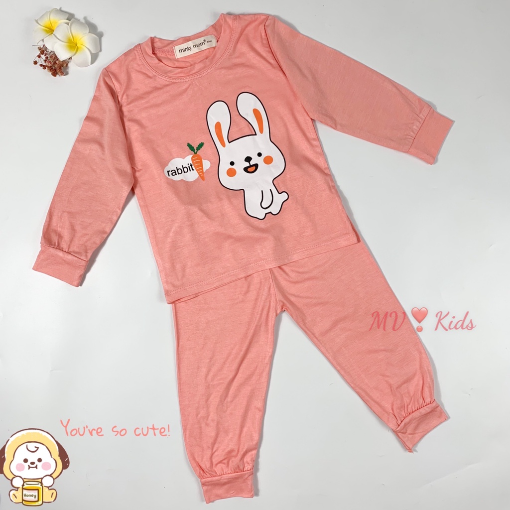 [SALE] Bộ Dài Tay Cho Bé Trai, Bé Gái Minky Mom Vải Thun Lạnh Thỏ Hồng Rabbit, Đồ Bộ Cho Bé Mặc Thu Đông MKMTD2164