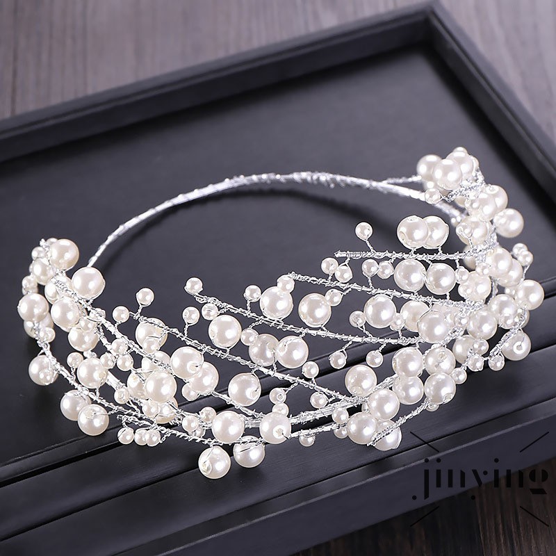 GETNOIVAS Vương miện đính ngọc trai giả sang trọng cho cô dâu