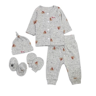 Set quần áo sơ sinh Bunny 0-3m họa tiết xám gấu