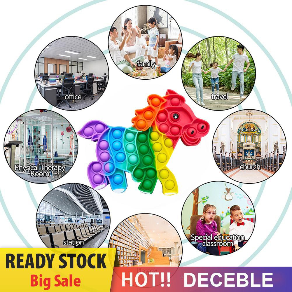 Pop It Fidget Đồ chơi Silicone Cartoon Horse Push Bubble Anti Stress Fidget Sensory Đồ chơis Rainbow