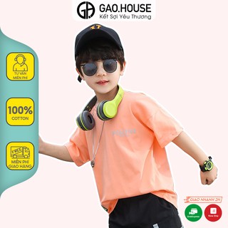 Áo thun bé trai cổ tròn Gạo House cotton 4 chiều tay ngắn cho bé chữ Positive T24