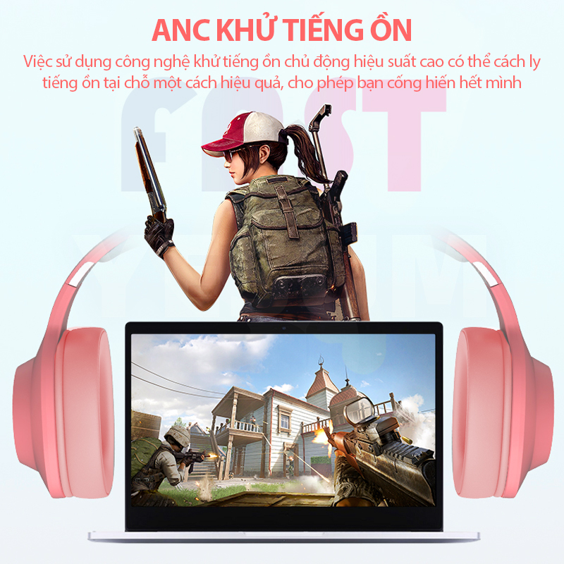 Tai nghe chơi game cổng 3.5mm tích hợp micro thiết kế tông hồng đáng yêu chất lượng cao cho nữ | BigBuy360 - bigbuy360.vn