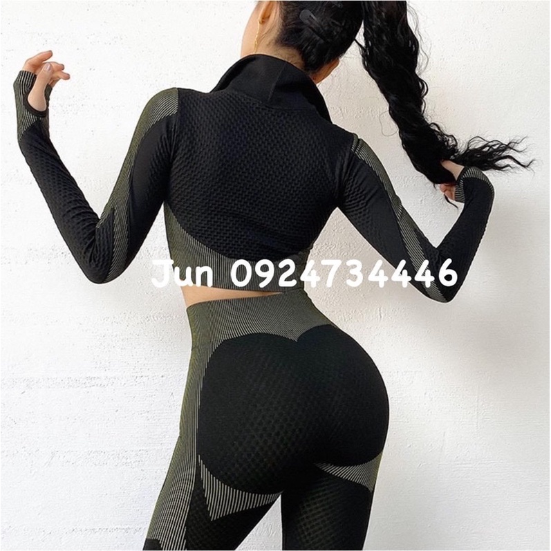 Set bộ tay dài dây kéo gym yoga chạy bộ thể thao tập gym yoga