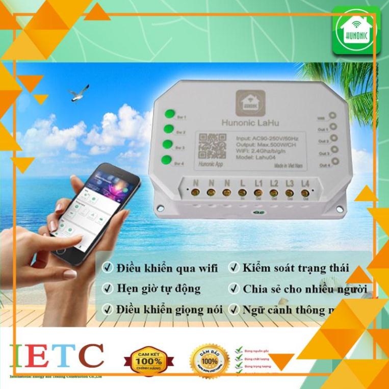Công Tắc Điều Khiển Từ Xa Qua Điện Thoại Hunonic Lahu 4 kênh│Công tắc thông minh kết nối Wifi│ Hàng Việt Nam giá rẻ nhất