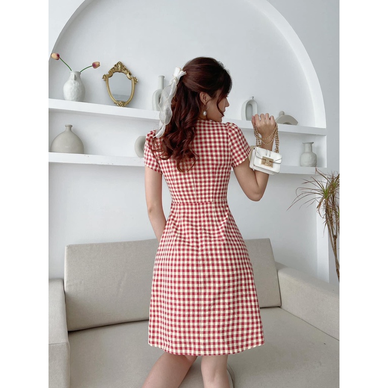 MẪU MỚI ĐẦM CARO CÔNG SỞ PHỐI DÂY NƠ NGỰC CỔ TIM TRẺ TRUNG TINH TẾ SANG TRỌNG Thời Trang HHP Fashion