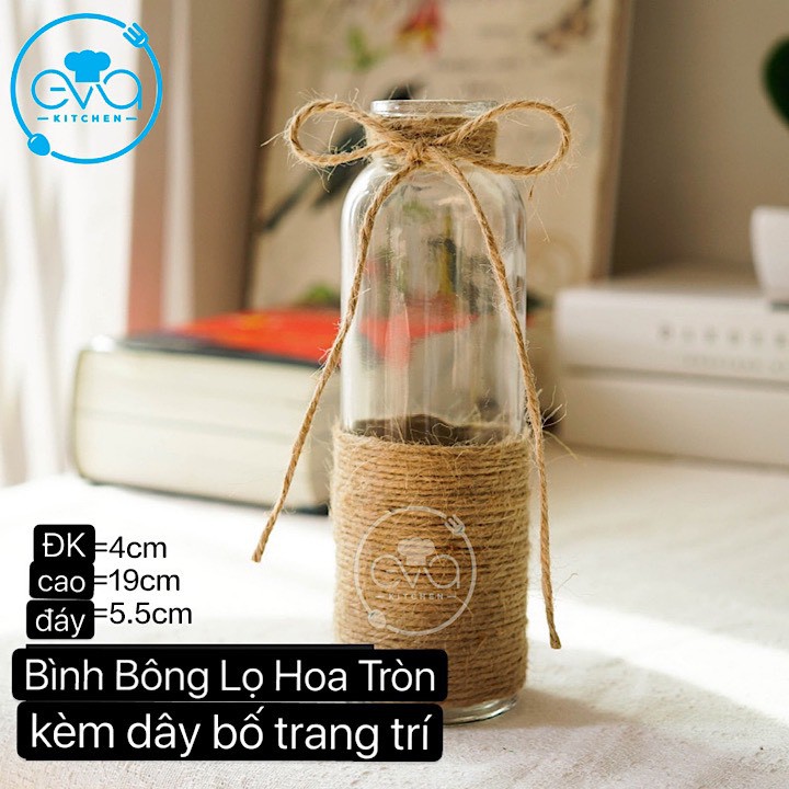 Bình Bông Lọ Hoa Thủy Tinh Tròn Tặng Kèm Dây Bố Trang Trí