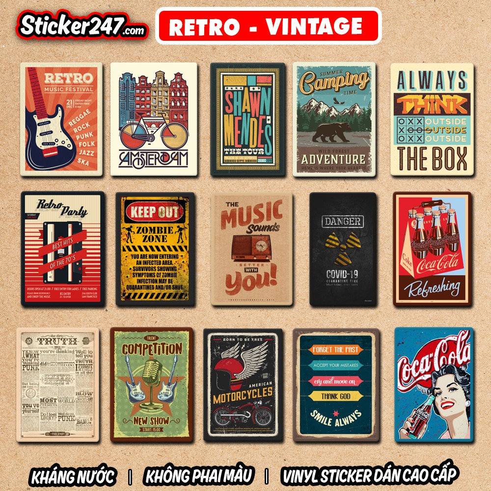 Sticker Vintage Retro 𝑭𝒓𝒆𝒆𝒔𝒉𝒊𝒑 chống nước, sticker dán laptop, ipad, điện thoại, đàn guitar, mũ bảo hiểm,vali, loai 1