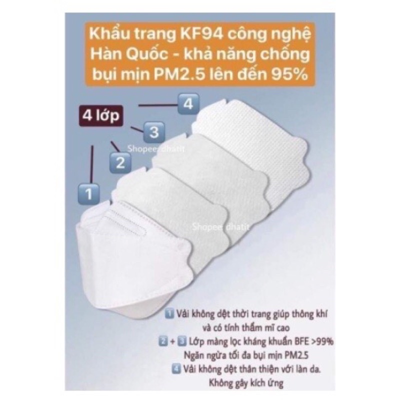 Khẩu Trang KF94 4 lớp công nghệ Hàn Quốc Chống Bụi Mịn Và Kháng Khuẩn