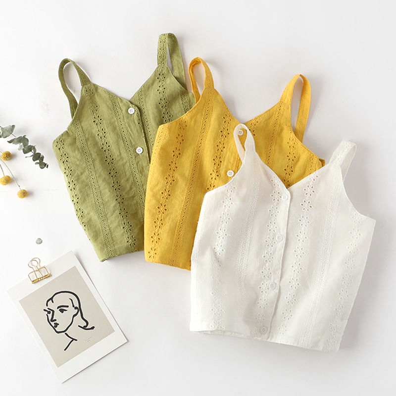 Áo Kiểu Không Tay Chất Liệu Vải Cotton Linen Dễ Thương Cho Bé