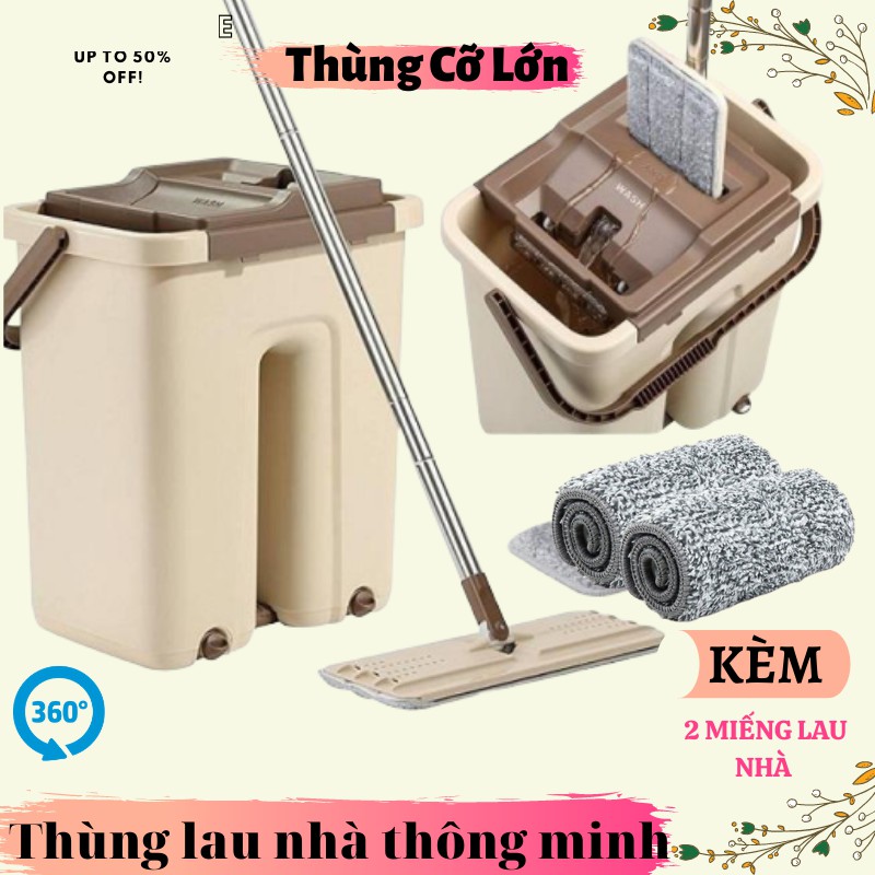 Bộ cây lau nhà tự vắt thông minh kèm thùng vắt 2 ngăn xoay 360 độ tiện dụng ( size lớn)