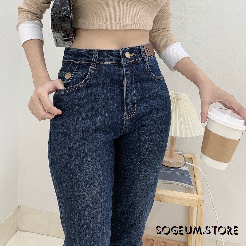 Quần jean nữ co giãn 4 chiều, quần bò dáng boy lưng cao ảnh thật 9013 sogeum.store