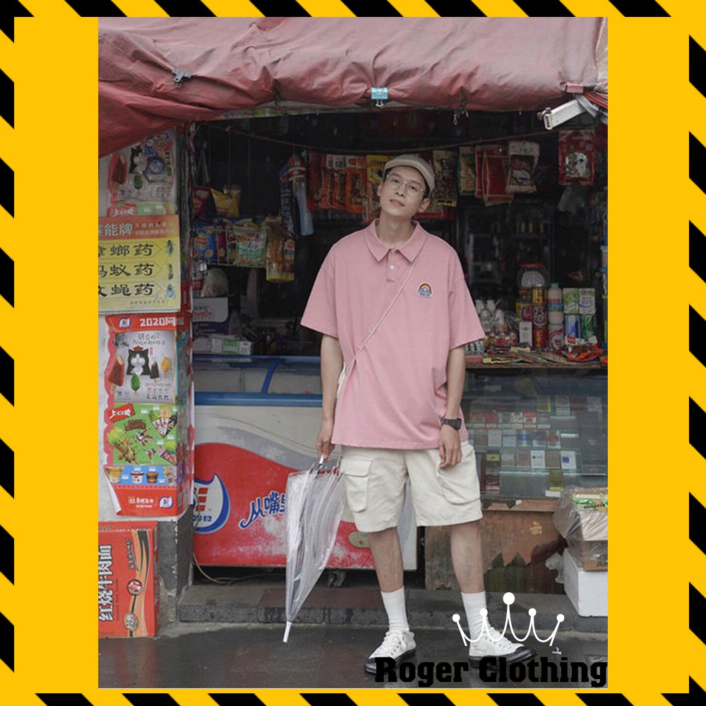 Áo thun nam nữ unisex tay lỡ POLO CẦU VỒNG oversize 4 màu trắng hồng cam xanh cotton dáng xuông | BigBuy360 - bigbuy360.vn