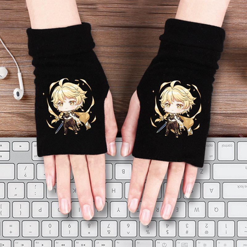 Găng tay len hở ngón in hình nhân vật GENSHIN IMPACT game chibi anime thời trang 12 mẫu