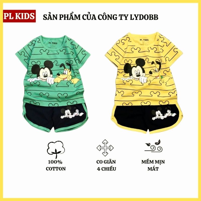 Bộ quần áo cộc tay trẻ em họa tiết Mickey &amp; Pluto cho bé trai và bé gái từ 1 đến 10 tuổi chất đẹp 100% cotton mềm mát